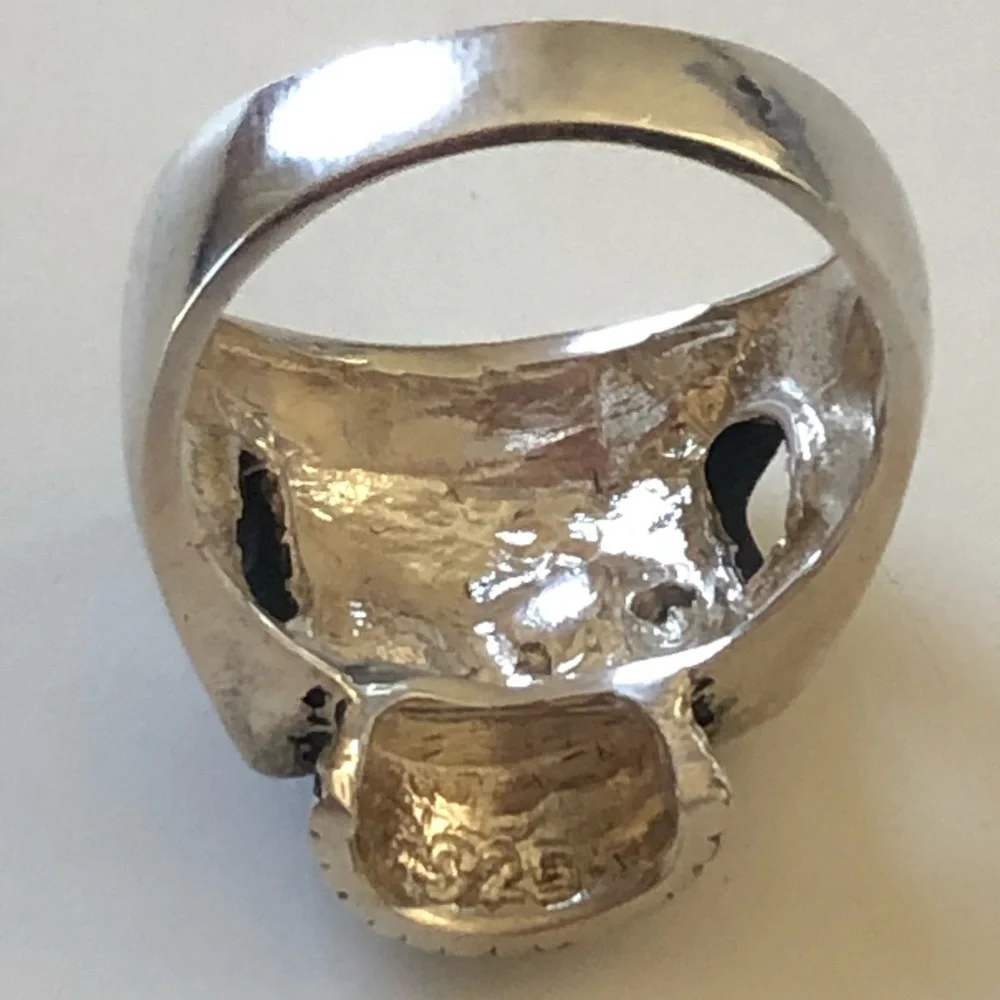 925 Silver biker pirate sugar skull ring cz stone - Picture 4 of 5